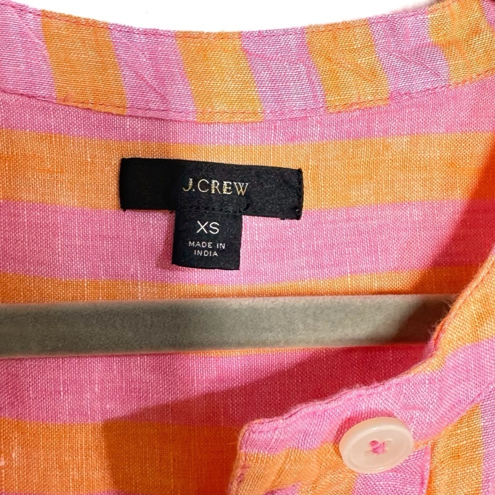 J. Crew 100% Linen Pink and Orange Striped Popover Shirt 3/4 Sleeves Size XS - Picture 2 of 13